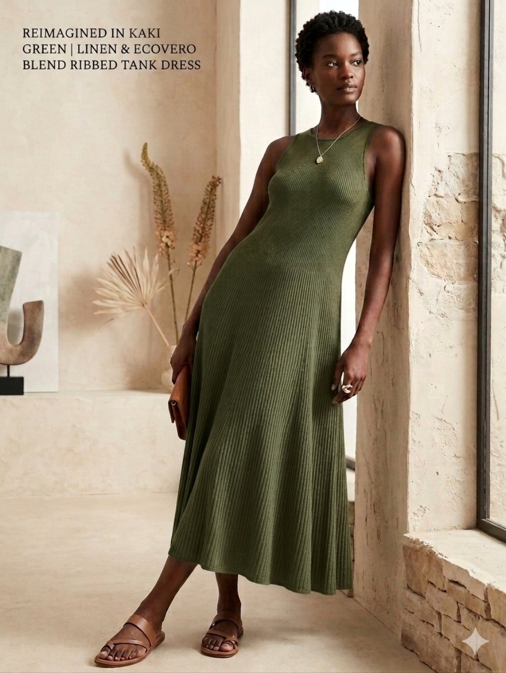 Banana Republic Olive Green Ribbed Tank Dress | LENZING™ ECOVERO™ | M Petite NWT